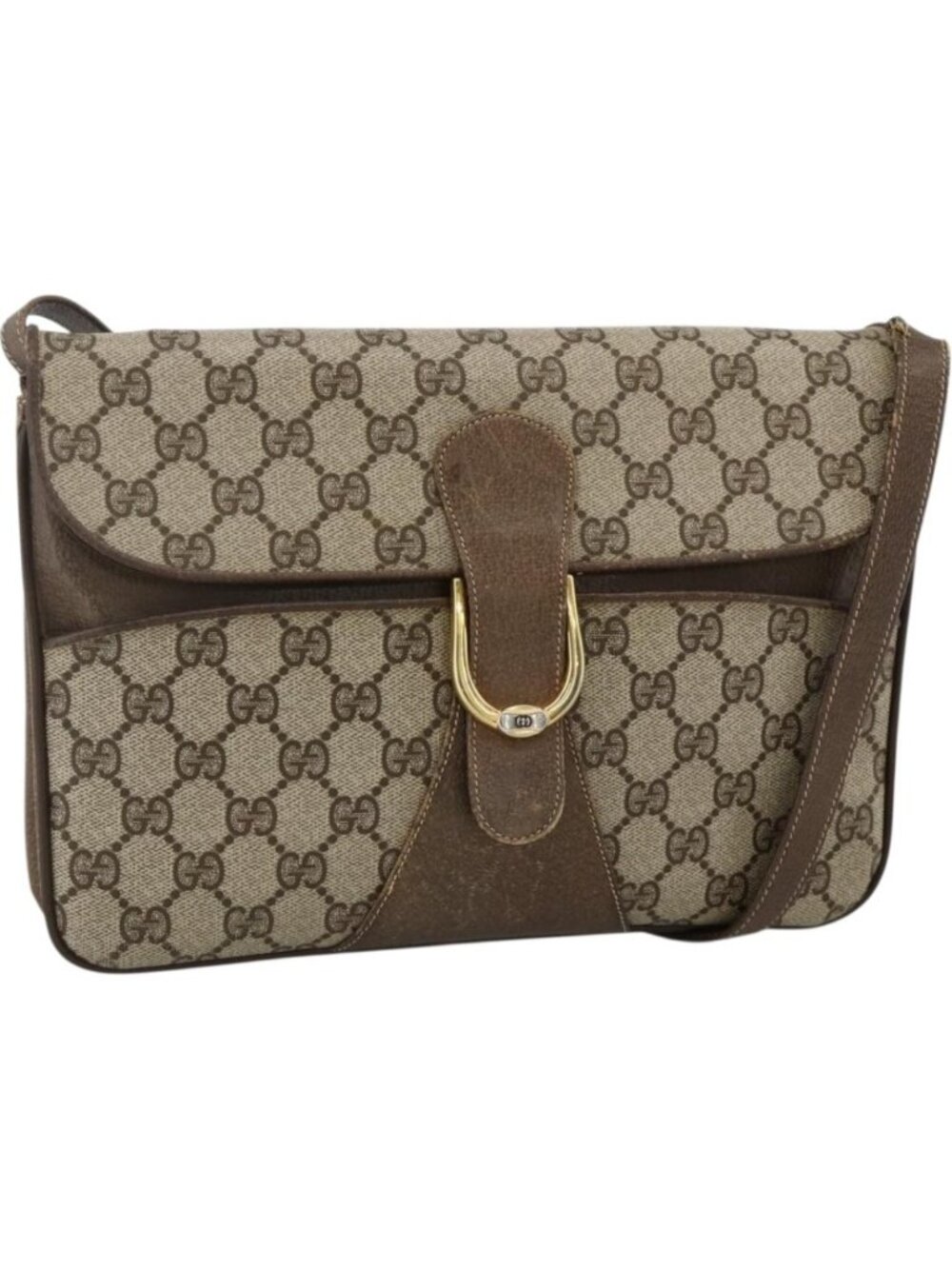 GUCCI GG Supreme Shoulder Bag PVC Beige Gold
